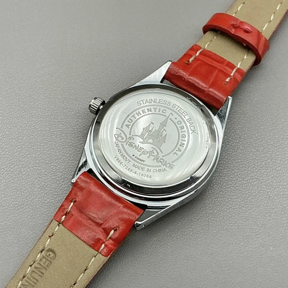 Disney Parks Womens Watch White Dial Minnie Mouse Red Strap Quartz Analog